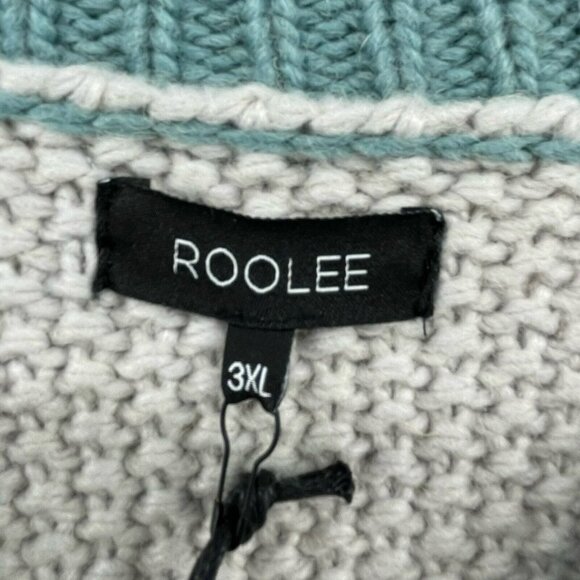 Roolee Sweater Womens Sz 3XL Cream Teal Green Colorblock Crew Neck Knit Pullover - Picture 10 of 12